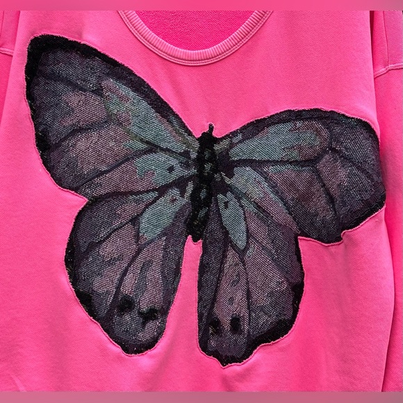 AERIE Oversized Upcycled Butterfly Tapestry Patch Sweatshirt - Size Large - Picture 3 of 7